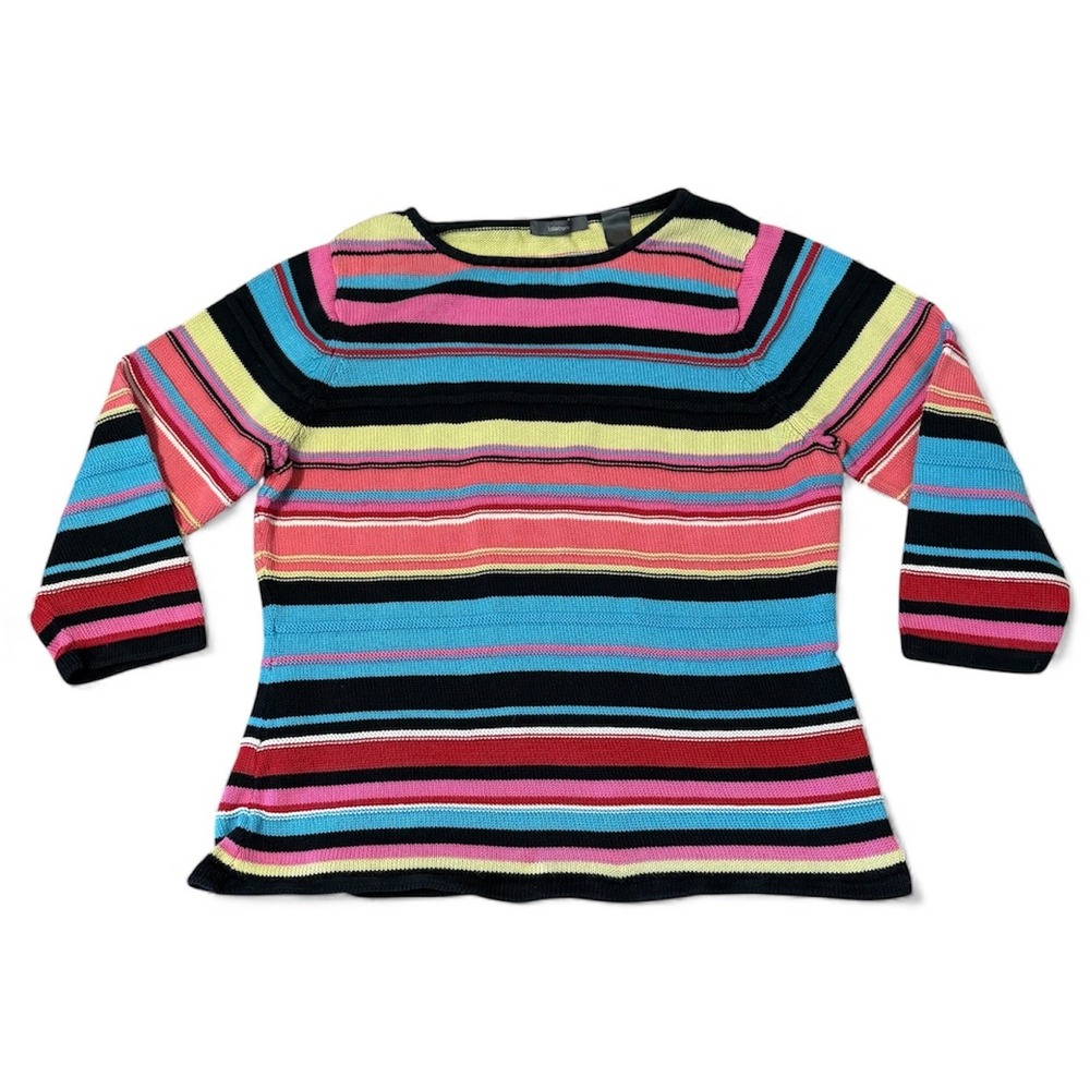 Vintage Liz‎ Claiborne Womens Striped Sweater XL 3/4 Sleeve Multicolor  Cotton